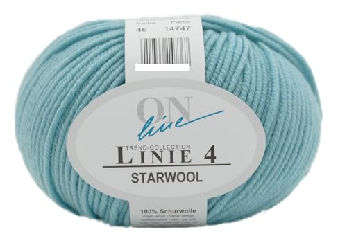 Online Garne Linie 4 Starwool | Reine Merinowolle zum Stricken und Häkeln | 50g Wolle einfarbig uni | Nadelstärke 3,5 bis 4,5 mm (046 | mint) von Online Garne