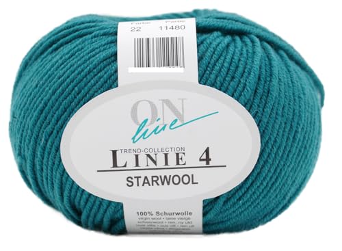 Online Garne Linie 4 Starwool | Reine Merinowolle petrol zum Stricken und Häkeln | 100% Wolle einfarbig uni | Nadelstärke 3,5 bis 4,5 mm (022 | hellpetrol) von Online Garne