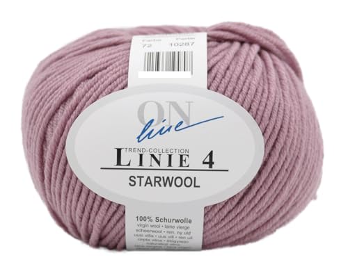 Online Garne Linie 4 Starwool | Reine Merinowolle rosé zum Stricken und Häkeln | 100% Wolle einfarbig uni rosa | Nadelstärke 3,5 bis 4,5 mm (072 | rose) von Online Garne