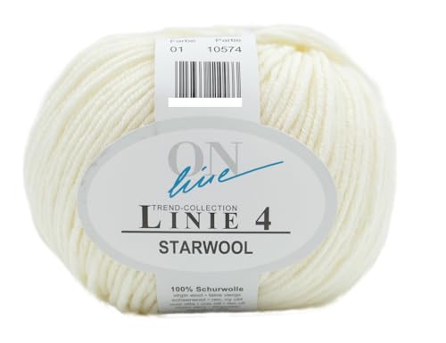 Online Garne Linie 4 Starwool | Reine Merinowolle zum Stricken und Häkeln | 50g Wolle einfarbig uni | Nadelstärke 3,5 bis 4,5 mm (001 | wollweiss) von ONline Garne