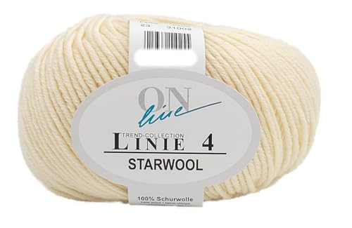 Online Garne Linie 4 Starwool | Reine Merinowolle zum Stricken und Häkeln | 50g Wolle einfarbig uni | Nadelstärke 3,5 bis 4,5 mm (023 | natur) von ONline Garne