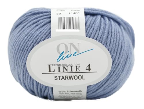 Online Garne Linie 4 Starwool | Reine Merinowolle zum Stricken und Häkeln | 50g Wolle einfarbig uni | Nadelstärke 3,5 bis 4,5 mm (059 | hellblau) von ONline Garne