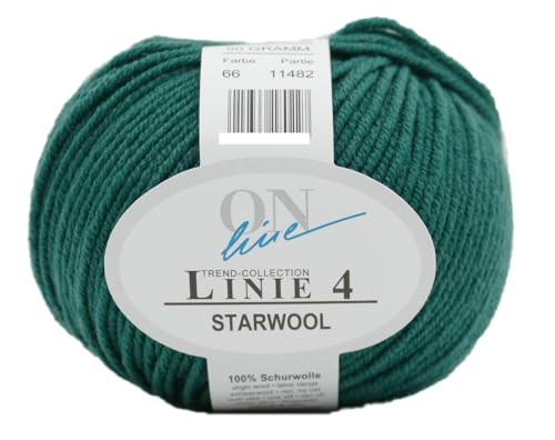 Online Garne Linie 4 Starwool | Reine Merinowolle zum Stricken und Häkeln | 50g Wolle einfarbig uni | Nadelstärke 3,5 bis 4,5 mm (066 | dunkelgruen) von ONline Garne