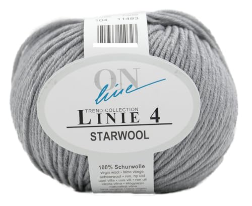 Online Garne Linie 4 Starwool | Reine Merinowolle zum Stricken und Häkeln | 50g Wolle einfarbig uni | Nadelstärke 3,5 bis 4,5 mm (104 | hellgrau) von ONline Garne