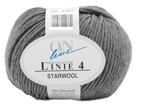 Online Garne Linie 4 Starwool | Reine Merinowolle zum Stricken und Häkeln | 50g Wolle einfarbig uni | Nadelstärke 3,5 bis 4,5 mm (105 | dunkelgrau) von ONline Garne