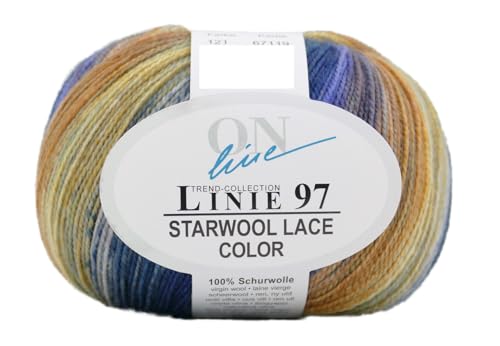 Online Garne Linie 97 Starwool Lace Color, Merino Wolle Lacegarn mit Farbverlauf blau ocker zum stricken und häkeln, 50g ca. 380m | 100% Wolle (121) von Online Garne