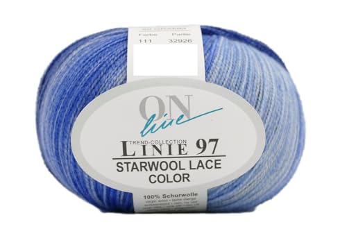 Online Garne Linie 97 Starwool Lace Color, Merino Wolle Lacegarn mit Farbverlauf blau zum stricken und häkeln, 50g ca. 380m | 100% Wolle (111) von Online Garne