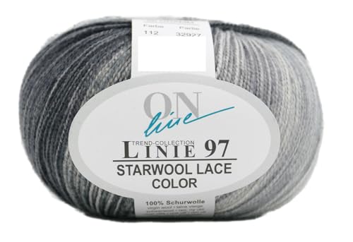 Online Garne Linie 97 Starwool Lace Color, Merino Wolle Lacegarn mit Farbverlauf grau zum stricken und häkeln, 50g ca. 380m | 100% Wolle (112) von Online Garne