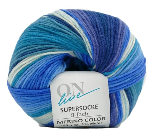 Online Garne Sockenwolle 8-fädig Supersocke # 353 Merino Color | Dicke Strumpfwolle mit Farbverlauf zum Stricken und Häkeln | Sockengarn 8-fach, trocknergeeignet (2945) von Online Garne