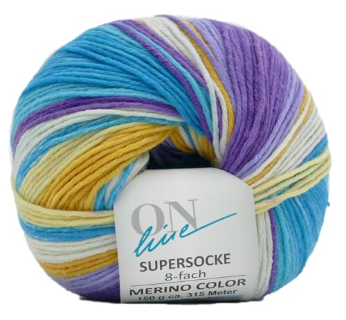 Online Garne Sockenwolle 8-fädig Supersocke # 353 Merino Color | Dicke Strumpfwolle mit Farbverlauf zum Stricken und Häkeln | Sockengarn 8-fach, trocknergeeignet (2951) von Online Garne