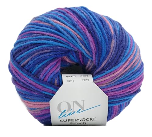 Online Garne Sockenwolle 8-fädig Supersocke Merino Color | Dicke Strumpfwolle mit Farbverlauf zum Stricken und Häkeln | Sockengarn 8-fach, trocknergeeignet (2850) von Online Garne