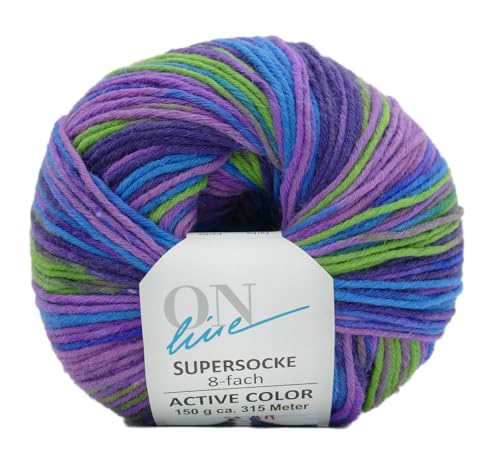 Online Garne Sockenwolle 8-fädig Supersocke Merino Color | Dicke Strumpfwolle mit Farbverlauf zum Stricken und Häkeln | Sockengarn 8-fach, trocknergeeignet (2851) von Online Garne
