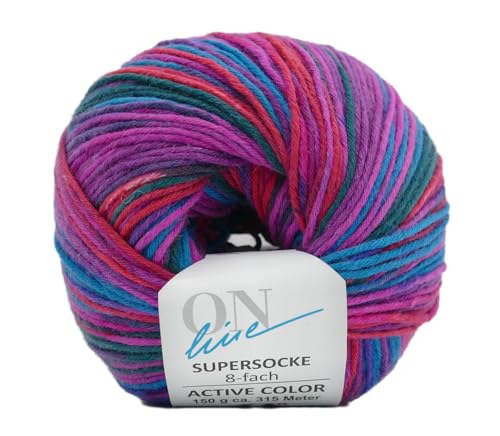 Online Garne Sockenwolle 8-fädig Supersocke Merino Color | Dicke Strumpfwolle mit Farbverlauf zum Stricken und Häkeln | Sockengarn 8-fach, trocknergeeignet (2852) von Online Garne