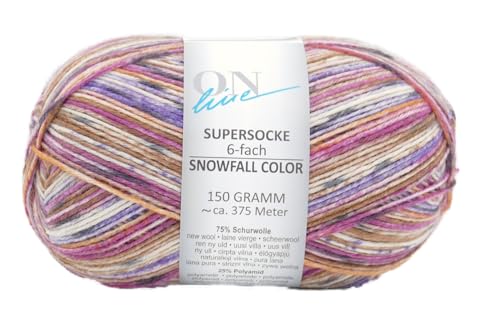 Online Garne Supersocke 6-fach # 376 Snowfall Color, dicke Sockenwolle 6-fädig, Sockengarn, Strumpfwolle mit Farbverlauf, 150g 375m, 75% Schurwolle, 25% Polyamid (3106) von Online Garne