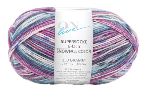 Online Garne Supersocke 6-fach # 376 Snowfall Color, dicke Sockenwolle 6-fädig, Sockengarn, Strumpfwolle mit Farbverlauf, 150g 375m, 75% Schurwolle, 25% Polyamid (3107) von Online Garne