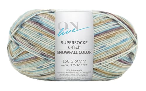 Online Garne Supersocke 6-fach # 376 Snowfall Color, dicke Sockenwolle 6-fädig, Sockengarn, Strumpfwolle mit Farbverlauf, 150g 375m, 75% Schurwolle, 25% Polyamid (3108) von ONline Garne