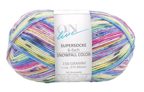 Online Garne Supersocke 6-fach # 376 Snowfall Color, dicke Sockenwolle 6-fädig, Sockengarn, Strumpfwolle mit Farbverlauf, 150g 375m, 75% Schurwolle, 25% Polyamid (3109) von Online Garne