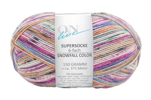 Online Garne Supersocke 6-fach # 376 Snowfall Color, dicke Sockenwolle 6-fädig, Sockengarn, Strumpfwolle mit Farbverlauf, 150g 375m, 75% Schurwolle, 25% Polyamid (3110) von Online Garne