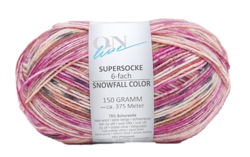 Online Garne Supersocke 6-fach # 376 Snowfall Color, dicke Sockenwolle 6-fädig, Sockengarn, Strumpfwolle mit Farbverlauf, 150g 375m, 75% Schurwolle, 25% Polyamid (3111) von Online Garne