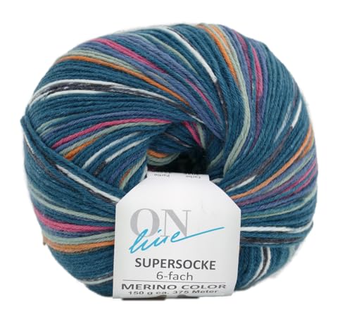 Online Garne Supersocke Sockenwolle 6-fach Merino Color | Strumpfwolle 6-fädig mit Merinowolle | 150g dickes Sockengarn mit Farbverlauf | 75% Wolle, 25% Polyamid (3046) von Online Garne