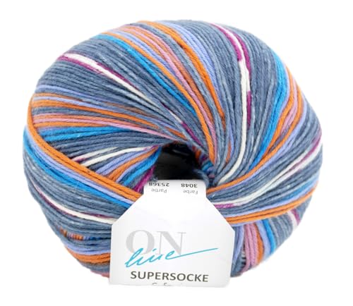 Online Garne Supersocke Sockenwolle 6-fach Merino Color | Strumpfwolle 6-fädig mit Merinowolle | 150g dickes Sockengarn mit Farbverlauf | 75% Wolle, 25% Polyamid (3048) von Online Garne