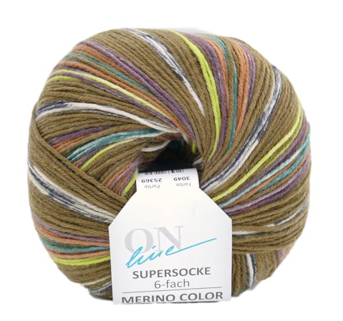 Online Garne Supersocke Sockenwolle 6-fach Merino Color | Strumpfwolle 6-fädig mit Merinowolle | 150g dickes Sockengarn mit Farbverlauf | 75% Wolle, 25% Polyamid (3049) von Online Garne