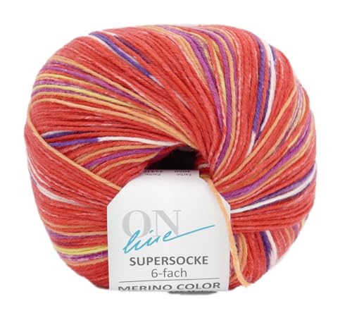 Online Garne Supersocke Sockenwolle 6-fach Merino Color | Strumpfwolle 6-fädig mit Merinowolle | 150g dickes Sockengarn mit Farbverlauf | 75% Wolle, 25% Polyamid (3050) von Online Garne