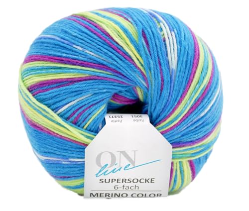 Online Garne Supersocke Sockenwolle 6-fach Merino Color | Strumpfwolle 6-fädig mit Merinowolle | 150g dickes Sockengarn mit Farbverlauf | 75% Wolle, 25% Polyamid (3051) von Online Garne