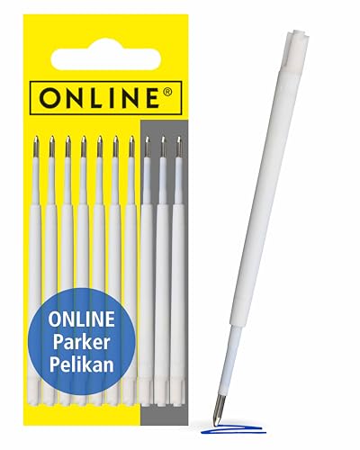 ONLINE 10x Kugelschreiberminen blau, G2-Format Strichstärke M, passend für: Parker, Pelikan, Faber-Castell etc, Standard Großraum Kugelschreiber Minen von Online