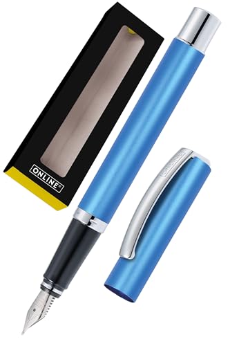 ONLINE Füller Vision Blau I Eleganter Füllfederhalter mit Iridium-Feder medium I Füllhalter aus Aluminium für Standard-Tintenpatronen & Konverter I in Geschenkbox von Online