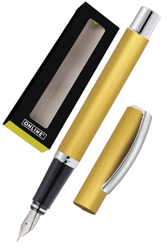 ONLINE Füller Vision Gold I Eleganter Füllfederhalter mit Iridium-Feder medium I Füllhalter aus Aluminium für Standard-Tintenpatronen & Konverter I in Geschenkbox von Online