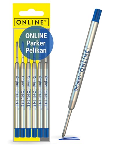 ONLINE Schreibgeräte 6 Kugelschreiberminen blau, G2-Format Strichstärke medium, passend für: Parker, Pelikan, Faber-Castell etc, extrem hochwertig & langlebig, Standard Kugelschreiber Minen von Online