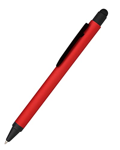 Online Kugelschreiber Alu Stylus Rot, Druckkugelschreiber aus Aluminium, auswechselbare Großraum-Mine, Schreibfarbe blau, mit Softtouch Feeling, Stift mit Touchpen, 1 Stück von Online