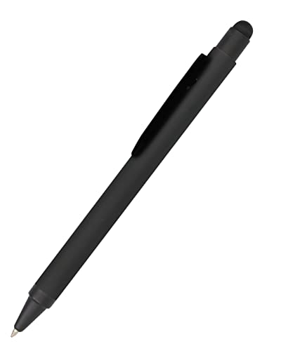 Online Kugelschreiber Alu Stylus Schwarz, Druckkugelschreiber aus Aluminium, auswechselbare Großraum-Mine, Schreibfarbe blau, mit Softtouch Feeling, Stift mit Touchpen, 1 Stück von Online