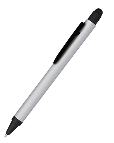 Online Kugelschreiber Alu Stylus Silver, Druckkugelschreiber aus Aluminium, auswechselbare Großraum-Mine, Schreibfarbe blau, mit Softtouch Feeling, Stift mit Touchpen, 1 Stück von Online