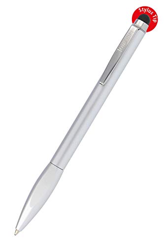 Online Kugelschreiber & Touchpen in einem, Metall-Kugelschreiber mit Stylus-Tip, ergonomisches Griffstück, Schreibfarbe blau, austauschbare Großraummine, Multifunktions-Stift, Design-Farbe: Silver von Online