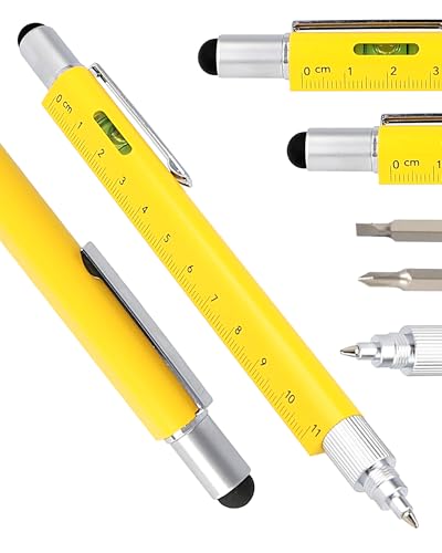 Online Männer Geschenk Stift 6-in-1 Gelb I Multitool Stift mit verschiedenen Funktionen I Multifunktions-Kugelschreiber und Werkzeug I Geschenk für Vatertag, Hausbau, Handwerker, Papa von Online