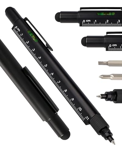 Online Männer Geschenk Stift 6-in-1 Schwarz I Multitool Stift mit verschiedenen Funktionen I Multifunktions-Kugelschreiber und Werkzeug I Geschenk für Vatertag, Hausbau, Handwerker, Papa von Online