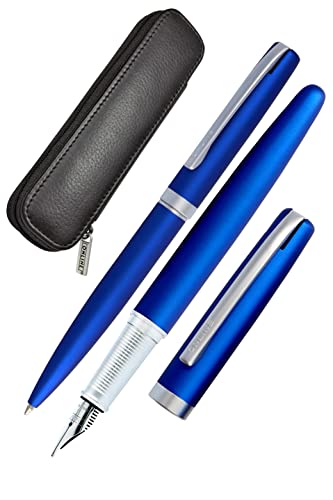 Online Schreib-Set Eleganza I enthält Kugelschreiber, Füller, Echt-Lederetui I Farbe Satin Blue I 3-teilig I in hochwertiger Geschenkbox I Füllhalter für Standardpatronen 34645, 1 stück (1er Pack) von Online