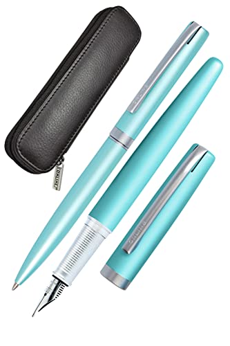 Online Schreib-Set Eleganza I enthält Kugelschreiber, Füller, Echt-Lederetui I Farbe Satin Turquoise I 3-teilig I in hochwertiger Geschenkbox I Füllhalter für Standardpatronen 34646, 1 stück (1er Pack) von Online