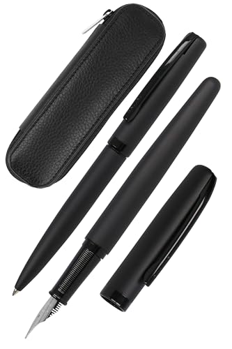 Online Schreib-Set Eleganza Pure Black I enthält Kugelschreiber, Füller, Echt-Lederetui I 3-teilig I in Geschenkbox I Füllhalter für Standardpatronen I Kulli mit Großraummine G2 von Online