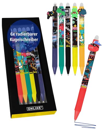 Online magiXX, 6x Radierstift Fun Cool I Gelschreiber blau radierbar mit 0,7mm Strichstärke I Tintenroller zum Schreibenlernen, Büro I kompatibel mit Frixion Mine I Radierbarer Kugelschreiber von Online