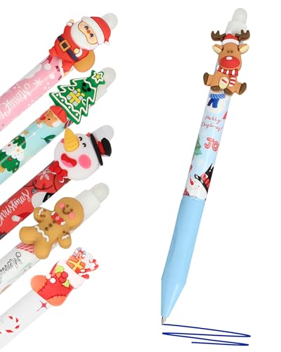 Online magiXX, 6x Radierstift Weihnachten I Gelschreiber blau radierbar mit 0,7mm Strichstärke I Tintenroller zum Schreibenlernen, Büro I kompatibel mit Frixion Mine I Radierbarer Kugelschreiber XMAS von Online