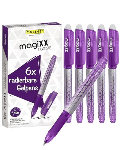 Online Radierstift magiXX, 6x I Gelschreiber Lila mit 0,7mm Strichstärke I Tintenroller radierbar zum Schreibenlernen & Büro, I Erasable Pen Set I Radierbarer Kugelschreiber Studenten, Schüler von Online