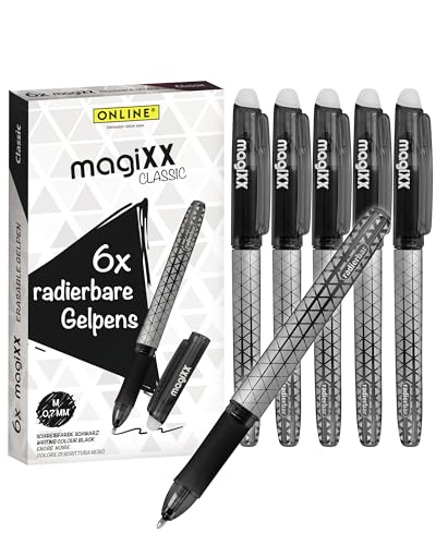 ONLINE Radierstift magiXX, 6x I Gelschreiber Schwarz mit 0,7mm Strichstärke I Tintenroller radierbar zum Schreibenlernen & Büro, I Erasable Pen Set I Radierbarer Kugelschreiber Studenten, Schüler von Online