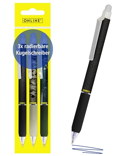 Online magiXX, 3x Radierstift Boys I Gelschreiber blau radierbar mit 0,7mm Strichstärke I Tintenroller zum Schreibenlernen, Büro I Erasable Pen Set I Radierbarer Kugelschreiber Schüler von Online