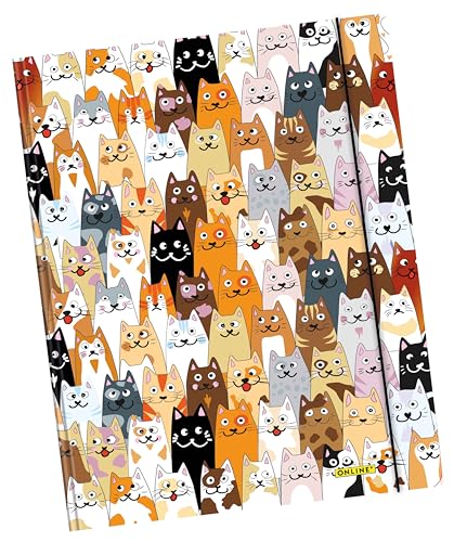 online Sammelmappe fluffy cats din a4, Mappe mit Gummizugverschluss, mit schönem Print, stabiler Karton, 250x330 mm, Postmappe für Schule und Büro von Online