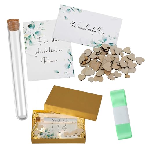 Onlvmyur Hochzeit Geldgeschenk für Brautpaar,Geldgeschenk Hochzeit Set inklusive Hochzeitskarte Reagenzglas Raffia Gras Band Hölzernes Herz und Geschenkbox, Kreativ Verpackung Hochzeitsgeschenk von Onlvmyur