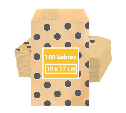 100 braune Papiertüten mit schwarzen Punkten, schwarze Punkte aus Kraftpapier für Geschenke, Süßigkeitenverpackungen für Kekse (schwarze Monde, 10 x 17 cm (100 Stück)) von Only faith