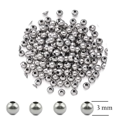 Mini-Perlen zum Basteln, 3 mm, runde Perlen zum Auffädeln, Bastelperlen mit Loch, Schmuckperlen für Armbänder, Schmuck, Ohrringe (Silbermetallic, 3 mm) von Only faith